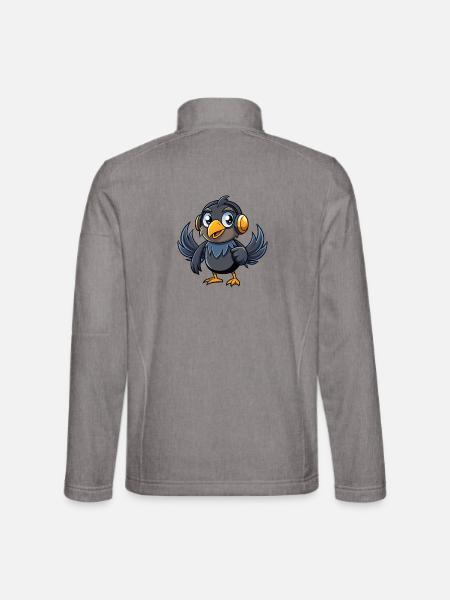 Krähe Lustige Zeichentrickfigur Kopfhörer Musik - Unisex Softshelljacke - Grau meliert - Hinten