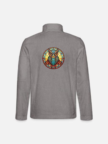 Eule buntes Aquarell Tier Haustier Illustration - Unisex Softshelljacke - Grau meliert - Hinten
