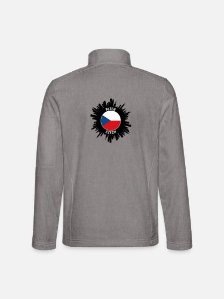 Pilsen Skyline Tschechische Flagge Reise-Souvenir - Unisex Softshelljacke - Grau meliert - Hinten