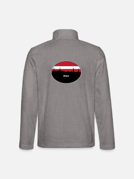 Riga Lettland Flagge Skyline Silhouette Reisen - Unisex Softshelljacke - Grau meliert - Hinten