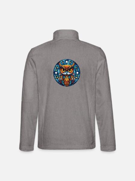 Eule buntes Aquarell Tier Haustier Illustration - Unisex Softshelljacke - Grau meliert - Hinten