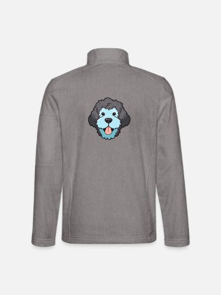 Spanischer Wasserhund Rasse Aquarell Karikatur Kawaii - Unisex Softshelljacke - Grau meliert - Hinten