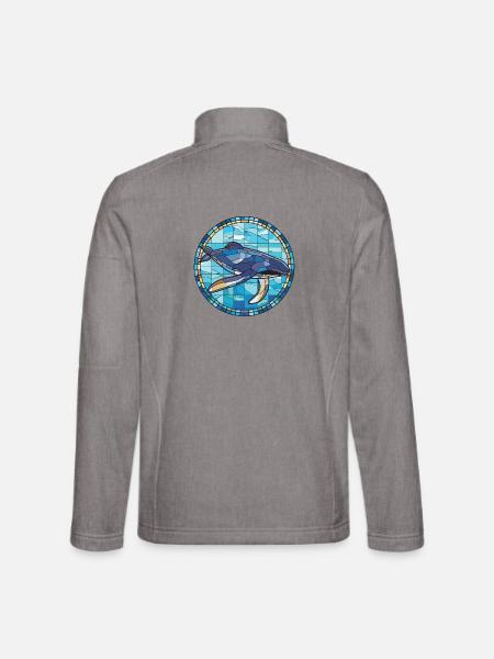 Bunte Aquarell-Tierillustration des Blauwals - Unisex Softshelljacke - Grau meliert - Hinten