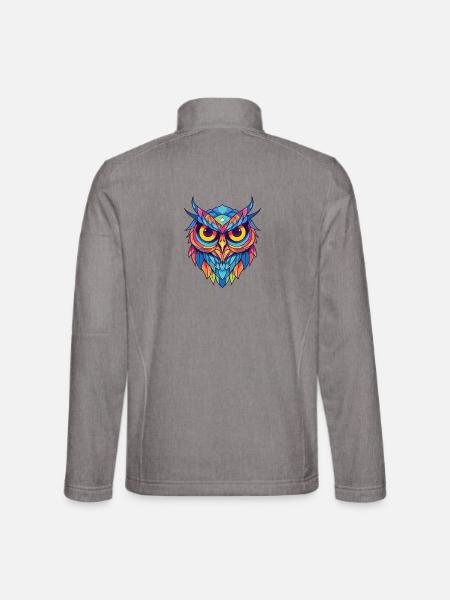 Eule Buntes Aquarell Tier Haustier Illustration - Unisex Softshelljacke - Grau meliert - Hinten