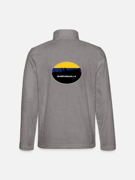 Barranquilla Kolumbien Flagge Skyline Silhouette Trav - Unisex Softshelljacke - Grau meliert - Hinten