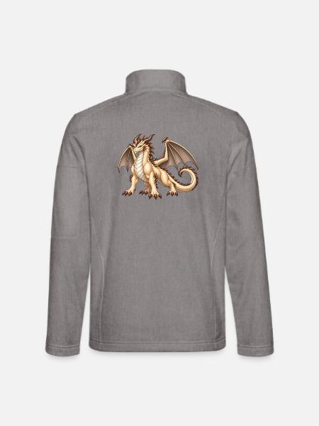 Majestätischer Champignondrache – Fantasy Drache - Unisex Softshelljacke - Grau meliert - Hinten