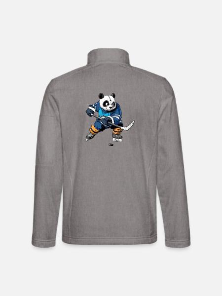 Eishockey Pandabär - Unisex Softshelljacke - Grau meliert - Hinten
