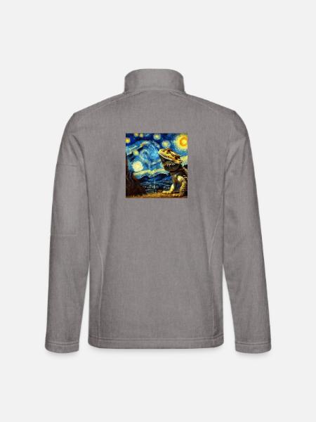 Bearded Dragon Lizard Starry Night Bartagame - Unisex Softshelljacke - Grau meliert - Hinten