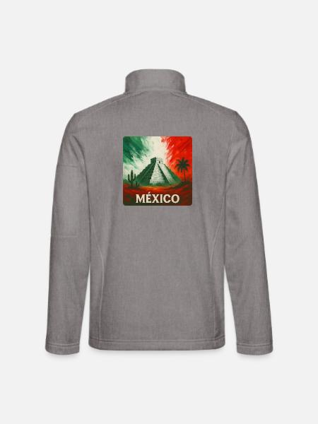 Mexiko Pyramide mit Kaktus in Landesfarben - Unisex Softshelljacke - Grau meliert - Hinten