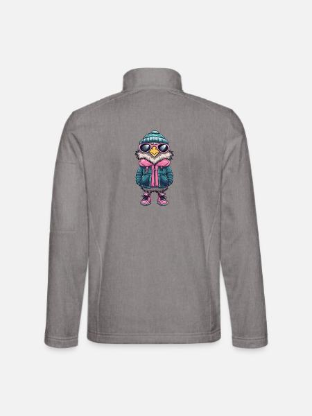 Eule mit Winterjacke und Sonnenbrille - Unisex Softshelljacke - Grau meliert - Hinten