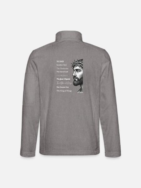 Jesus Porträt mit Dornenkrone und Titeln - Unisex Softshelljacke - Grau meliert - Hinten