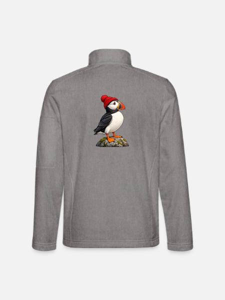Papageitaucher mit roter Bobble-Mütze - Unisex Softshelljacke - Grau meliert