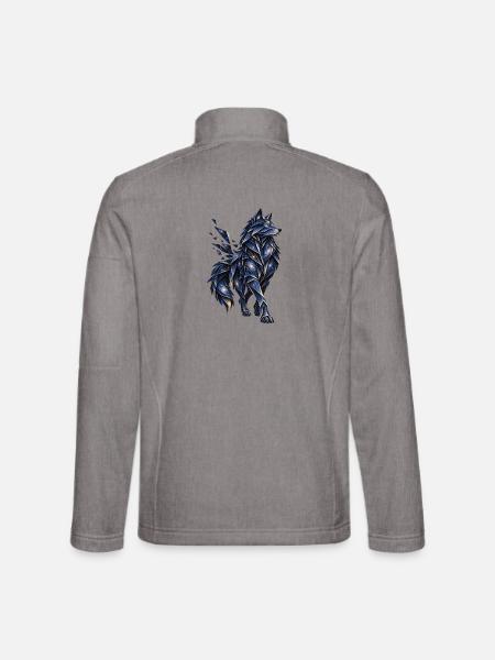 Blau-goldener Origami-Wolf mit sternenbedeckten Galaxien - Unisex Softshelljacke - Grau meliert - Hinten