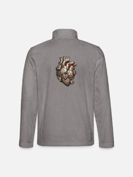 Herz aus angekettetem Stahl und roter Blume – Liebe - Unisex Softshelljacke - Grau meliert - Hinten