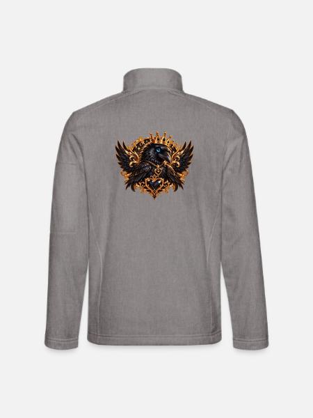 Kronenrabe mit Herzschmuck - Unisex Softshelljacke - Grau meliert - Hinten