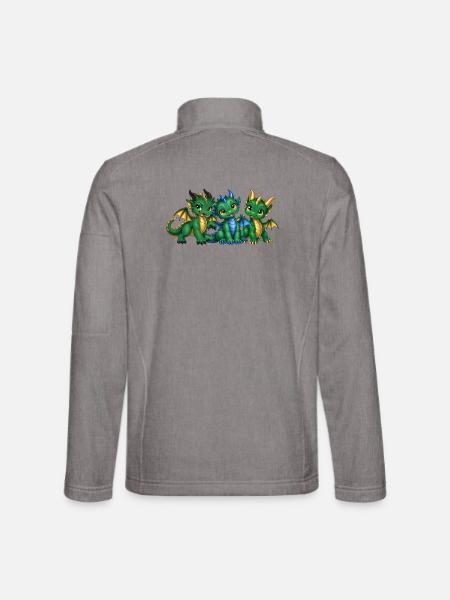 Drei süße Drachenbabys – Grüne Drachengeschwister - Unisex Softshelljacke - Grau meliert - Hinten