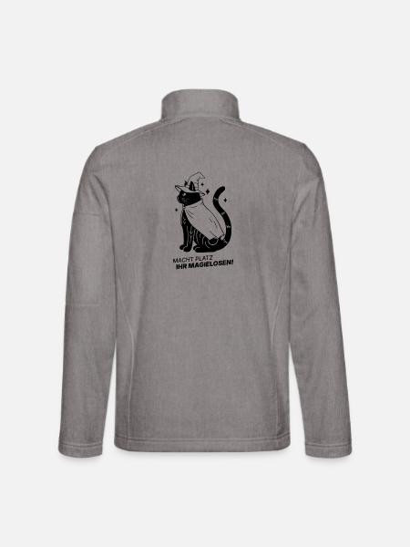 Macht Platz ihr Magielosen! – Schwarze Katze Hexe - Unisex Softshelljacke - Grau meliert - Hinten