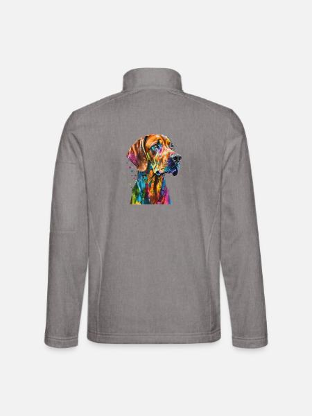 Rhodesian Ridgeback Bunte Pop Art Splash Art Hund - Unisex Softshelljacke - Grau meliert - Hinten