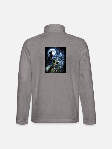 Bigfoot Alien UFO Loch Ness Weltraum Szene Kryptid - Unisex Softshelljacke - Grau meliert - Hinten