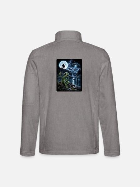 Bigfoot Alien UFO Loch Ness Weltraum Szene Kryptid - Unisex Softshelljacke - Grau meliert - Hinten