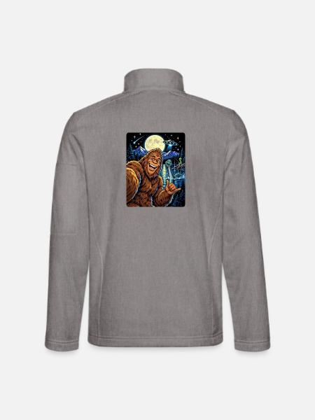 Bigfoot Alien UFO Loch Ness Weltraum Szene Kryptid - Unisex Softshelljacke - Grau meliert - Hinten