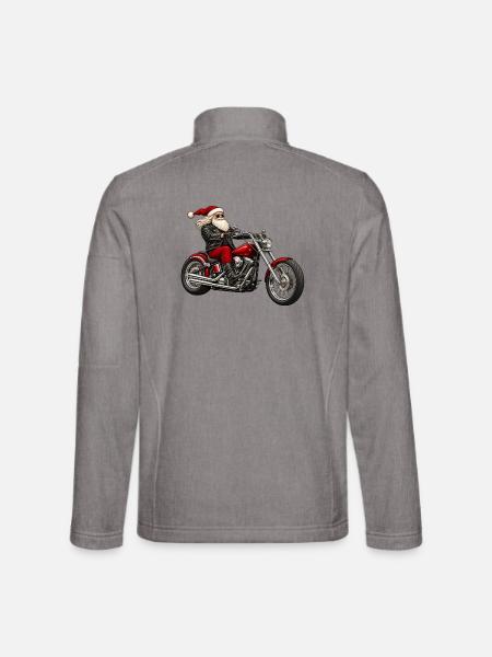 Weihnachtsbiker Santa auf Motorrad - Unisex Softshelljacke - Grau meliert - Hinten