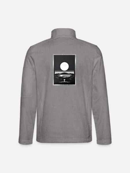 Mondbeschienene Silhouette über ruhigem Meer - Unisex Softshelljacke - Grau meliert - Hinten