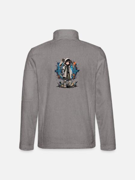 Baby-Cyborg im Cyberpunk-Viertel - Unisex Softshelljacke - Grau meliert - Hinten