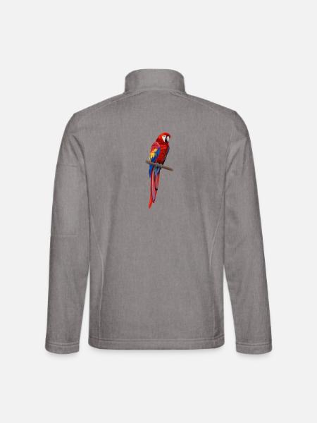 Ara Papagei - Bunter Vogel auf einem Ast - Unisex Softshelljacke - Grau meliert - Hinten