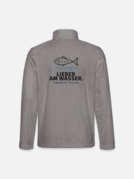 Lieber am Wasser – Fischmotiv - Unisex Softshelljacke - Grau meliert - Hinten