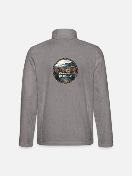Bergen Norwegen Reiseabzeichen Bryggen Wharf Souvenir - Unisex Softshelljacke - Grau meliert - Hinten