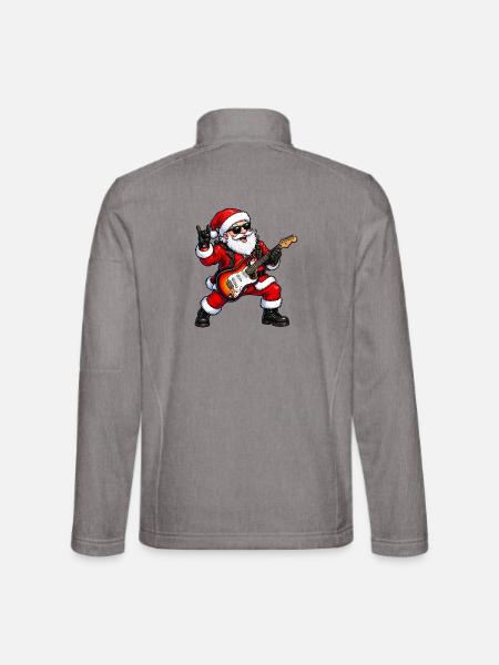 Rockender Weihnachts-Santa mit E-Gitarre - Unisex Softshelljacke - Grau meliert - Hinten