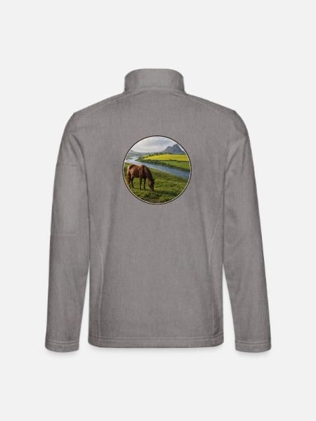 Flusslandschaft mit Pferd auf der Wiese - Unisex Softshelljacke - Grau meliert - Hinten
