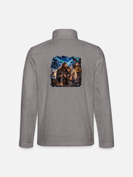 O.Nigg – Nordisches Paar im Nordlicht - Unisex Softshelljacke - Grau meliert - Hinten