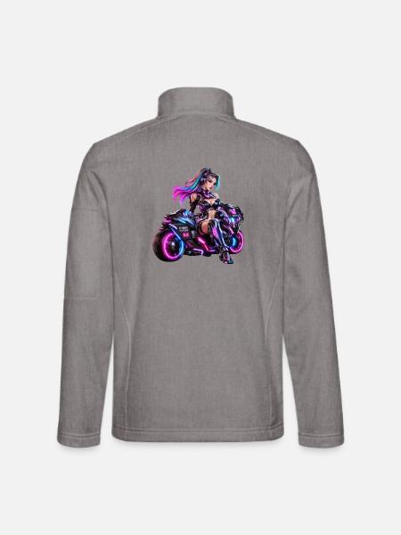 Cyber-Neon-Moto-Königin - Unisex Softshelljacke - Grau meliert - Hinten