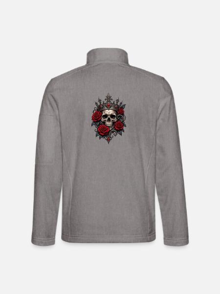 Gothisches_Kronenemblem_mit_Rosen_und_Totenscha - Unisex Softshelljacke - Grau meliert
