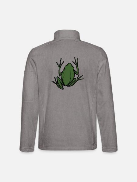 Smaragdfrosch-Silhouette auf Schwarz - Unisex Softshelljacke - Grau meliert - Hinten