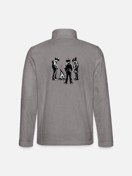 Feuerstelle Silhouetten: Kinderkreis - Unisex Softshelljacke - Grau meliert - Hinten