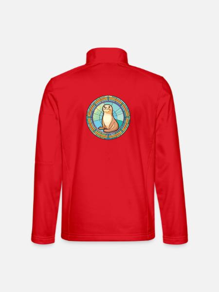 Siegel, Buntes, Aquarell, Tier, Haustier, Illustration - Unisex Softshelljacke - Rot - Hinten