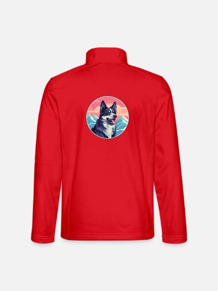 Mudi Hunderasse Cartoon Kawaii Aquarell - Unisex Softshelljacke - Rot - Hinten