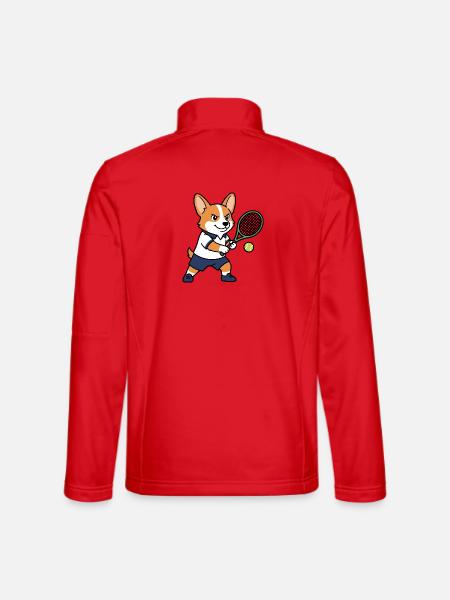 Süßes Kawaii Corgi Tennisspieler-Welpenhemd - Unisex Softshelljacke - Rot - Hinten