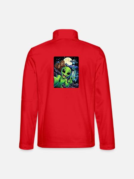 Bigfoot Alien UFO Loch Ness Weltraum Szene Kryptid - Unisex Softshelljacke - Rot - Hinten