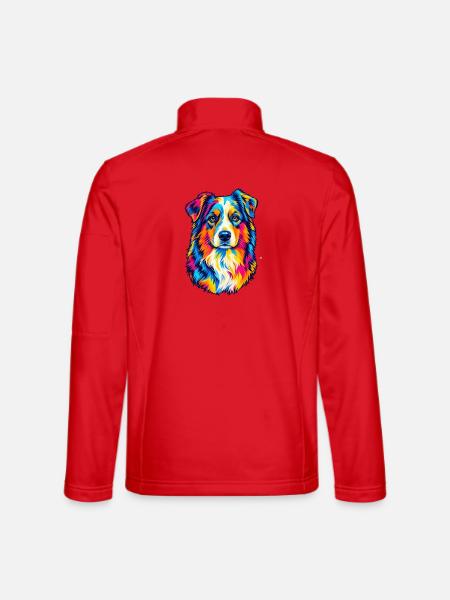 Bunter Australian Shepherd – Pop-Art-Aussie-Hund - Unisex Softshelljacke - Rot - Hinten