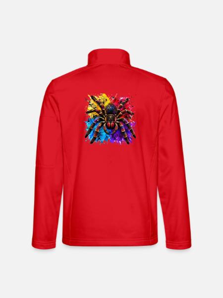 Neon Tarantel  Psychodelische Spinne im Farbklecks - Unisex Softshelljacke - Rot - Hinten