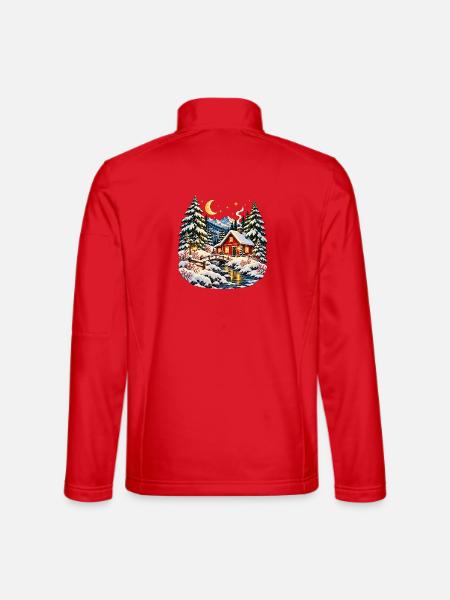 Gemütliche Weihnachtshütte verschneite Winterwelt - Unisex Softshelljacke - Rot - Hinten