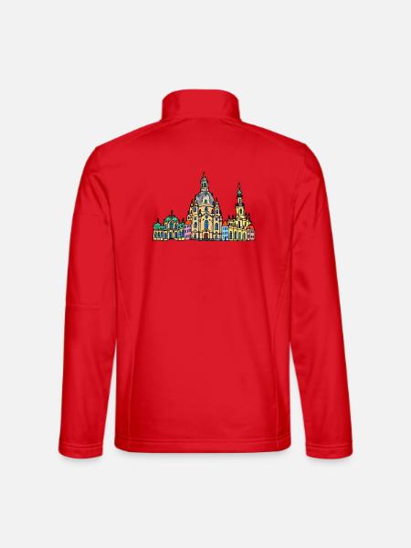 Dresden Skyline im bunten Wachsmalstil - Unisex Softshelljacke - Rot - Hinten