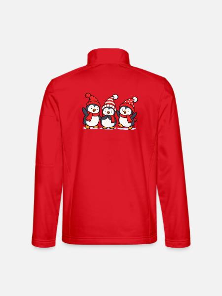Drei Pinguine mit Wintermützen als Wichtel - Unisex Softshelljacke - Rot - Hinten