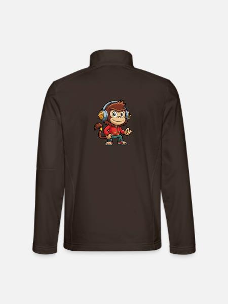 Affe Lustige Zeichentrickfigur Kopfhörer Musik - Unisex Softshelljacke - Schokobraun - Hinten