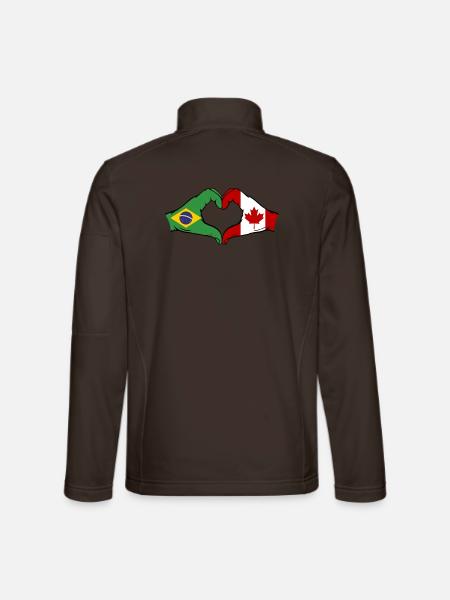 Brazil Canada Flag Hands Heart Shape - Unisex Softshell Jacket - chocolate brown - Back