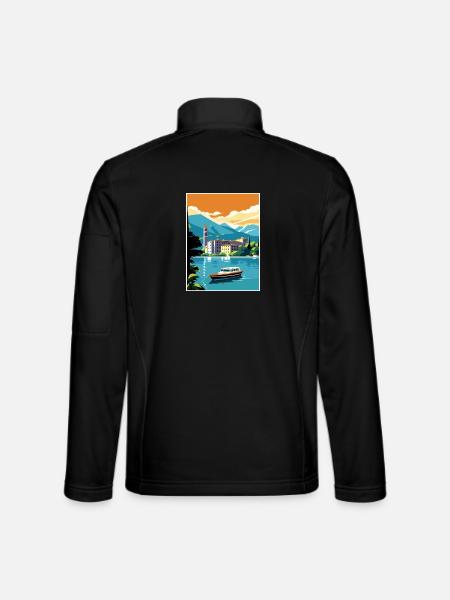 Comer See Italien Dekoration Vintage Reiseposter - Unisex Softshelljacke - Schwarz - Hinten